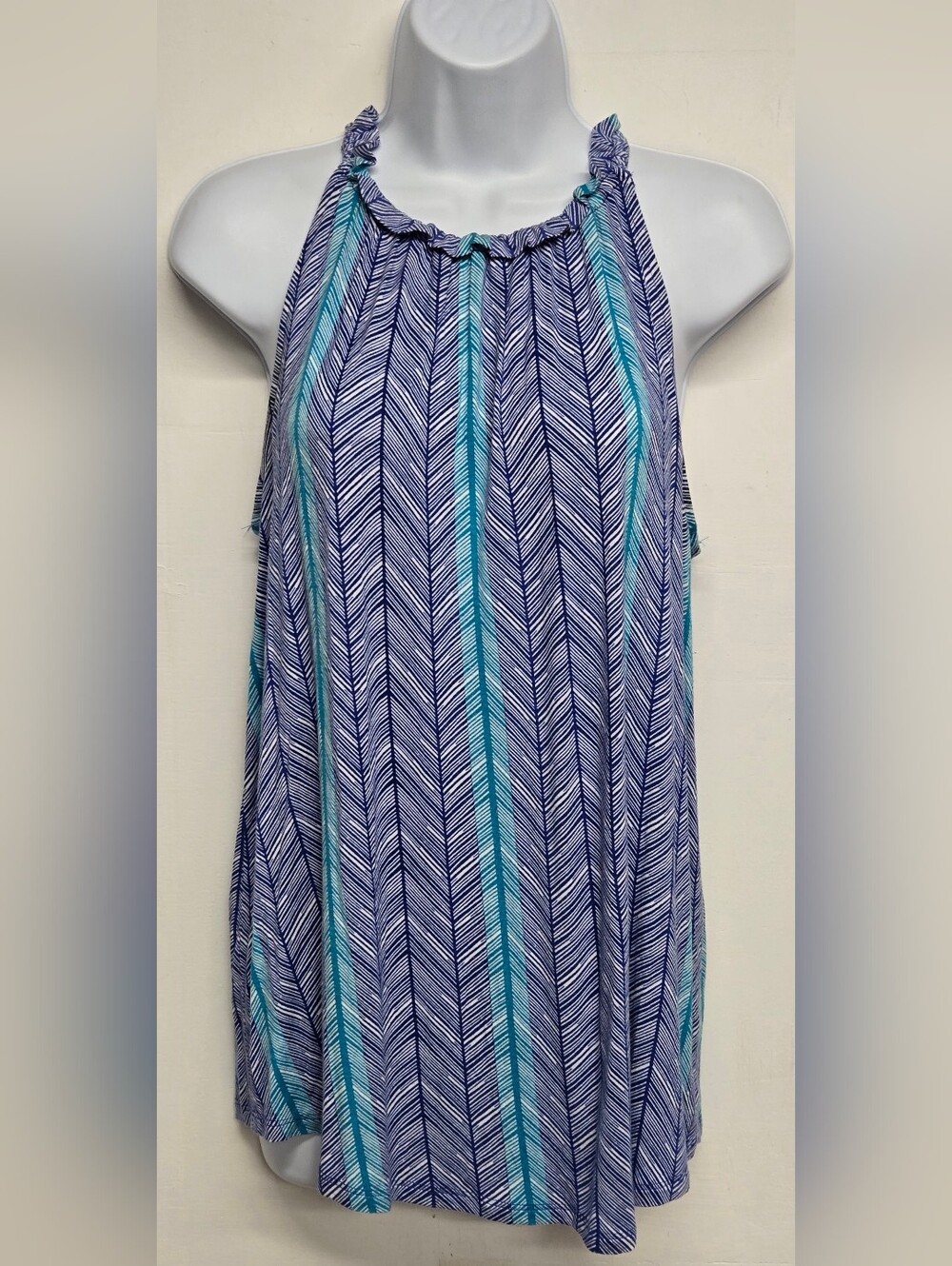 Apt.9 M Racerback Top Slinky Stretch Knit Sleeveless Ruffle Neck Herringbone